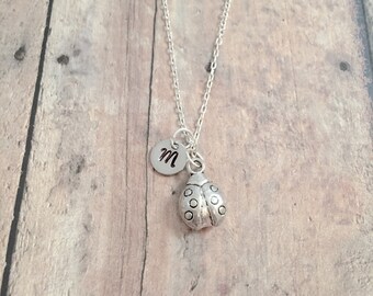 Ladybug initial necklace - ladybug jewelry, garden jewelry, insect jewelry, ladybug necklace, gardener necklace, ladybug gift, ladybird gift