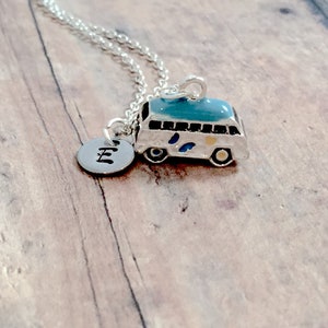 Hippie van initial necklace - hippie van jewelry, bus jewelry, peace jewelry, hippie necklace, peace necklace, bus necklace, hippie gift