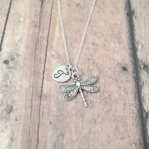 Dragonfly initial necklace dragonfly jewelry, insect jewelry, damselfly jewelry, dragonfly necklace, dragonfly pendant, dragonfly gift image 1