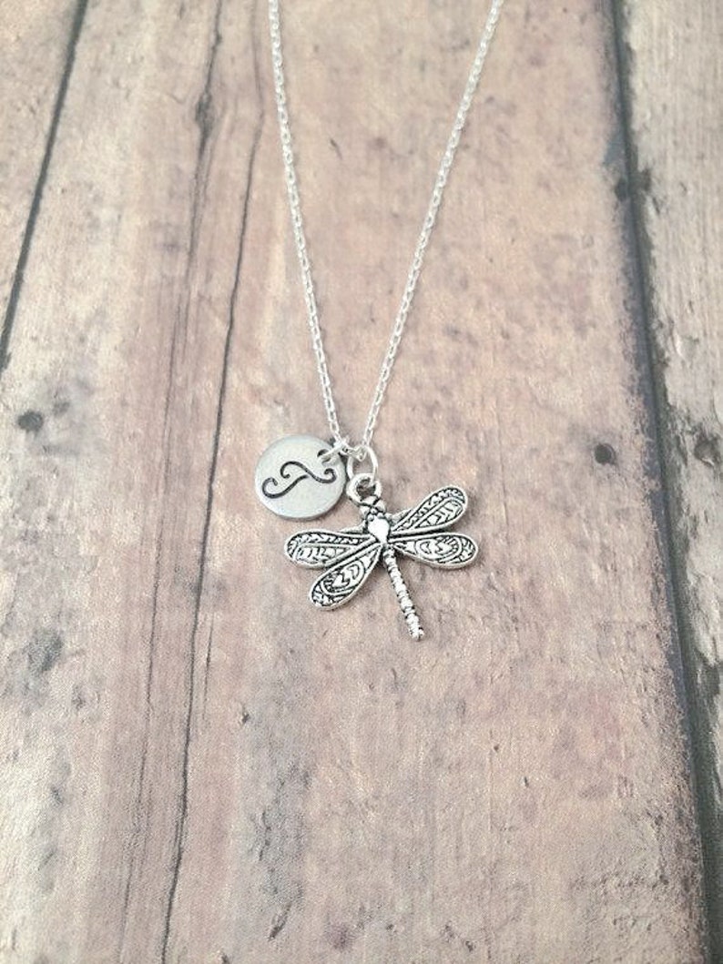 Dragonfly initial necklace dragonfly jewelry, insect jewelry, damselfly jewelry, dragonfly necklace, dragonfly pendant, dragonfly gift image 1