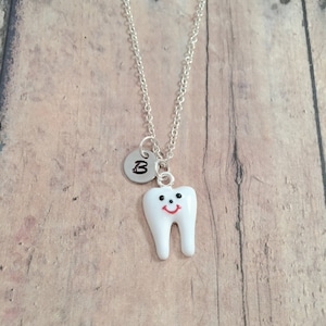 Tooth Initial Necklace: Dentist Jewelry, Hygienist Pendant