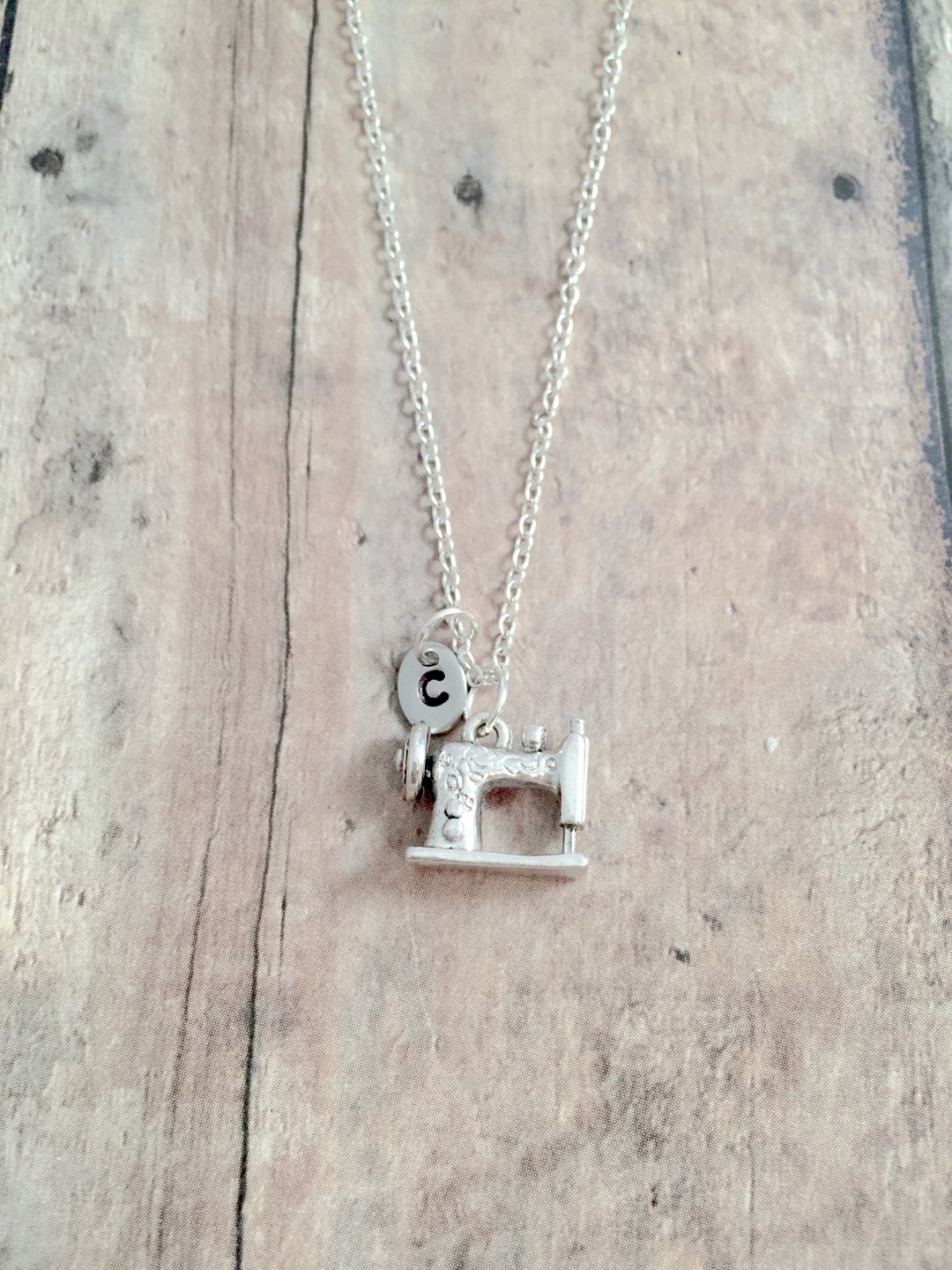 Sewing Machine Initial Necklace Sewing Machine Jewelry, Seamstress