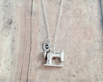 Sewing machine initial necklace - sewing machine jewelry, seamstress jewelry, sewing jewelry, sewing machine necklace, sewing machine gift