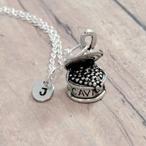 Caviar initial necklace - caviar jewelry, sturgeon jewelry, fish jewelry, caviar necklace, caviar pendant, caviar gift, fish eggs pendant