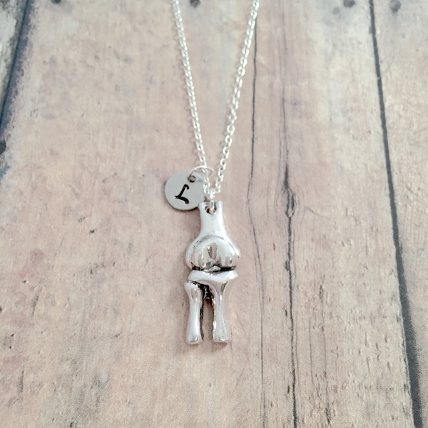 Knee joint initial necklace - knee jewelry, anatomy jewelry, orthopedic jewelry, PT jewelry, knee replacement jewelry, knee joint necklace