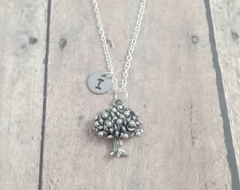 Apple Tree Initial Necklace: Nature Jewelry