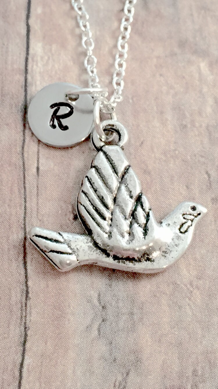 Dove Initial Necklace Dove Jewelry Peace Jewelry Christian Etsy