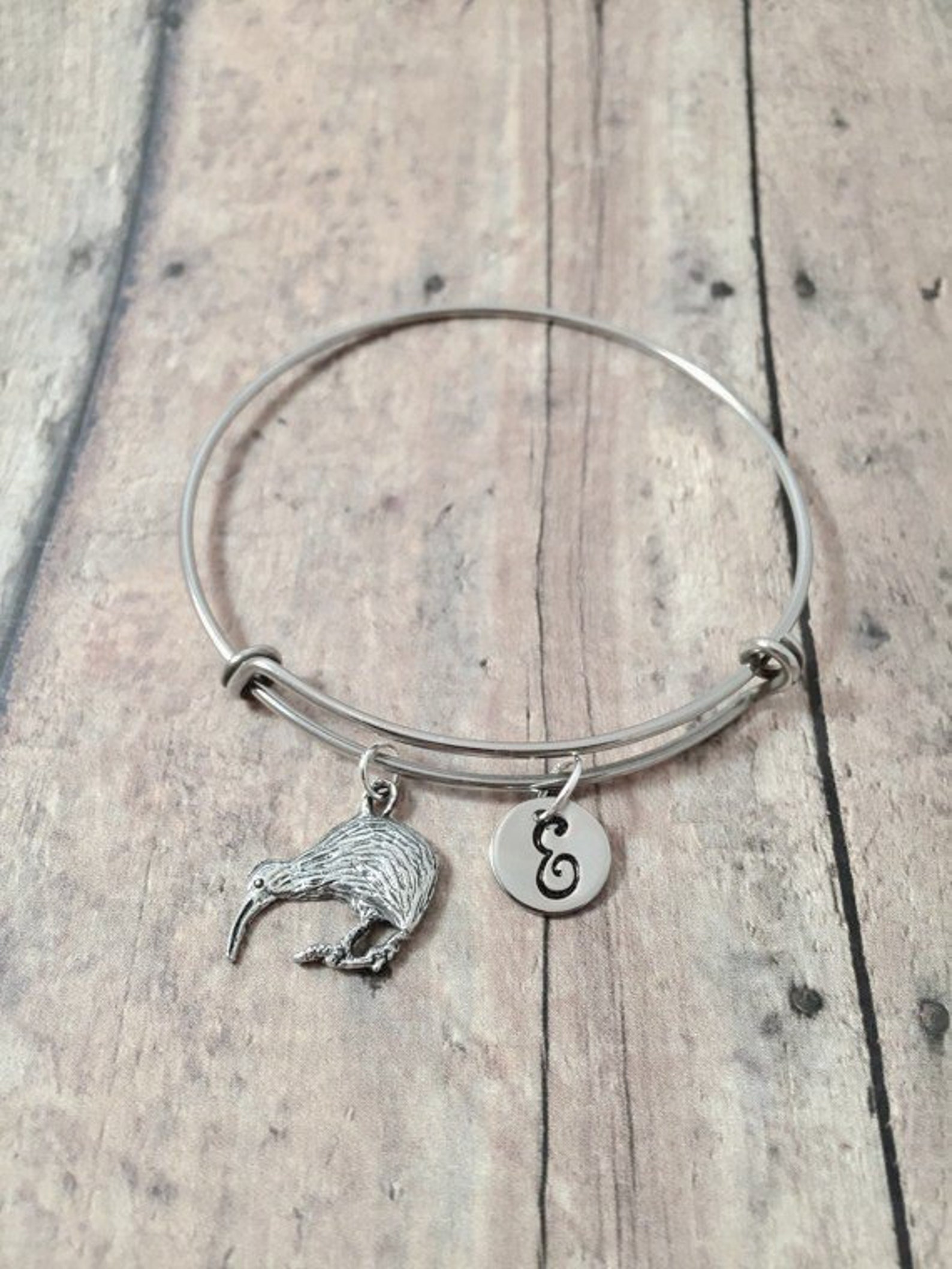 Kiwi Initial Bangle Kiwi Jewelry New Zealand Jewelry Bird Etsy