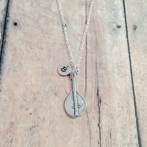 Lute initial necklace - lute jewelry, music jewelry, string instrument jewelry, music necklace, lute pendant, lute necklace, lute gift