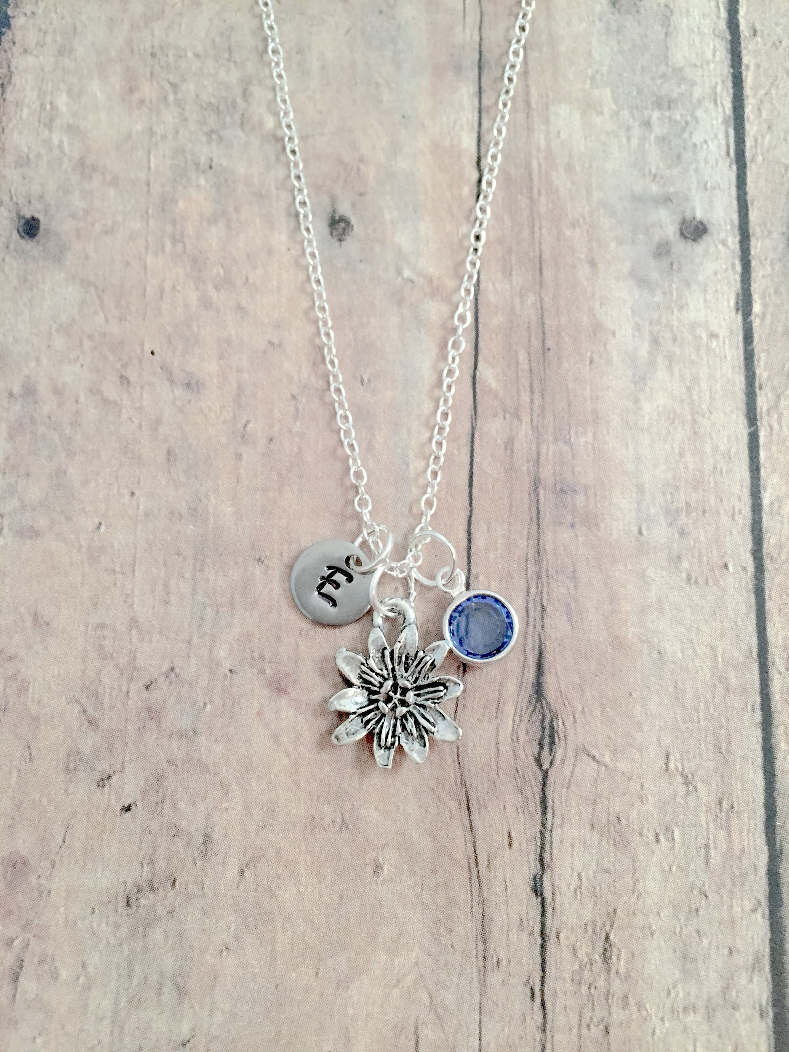 Water Lily Initial Necklace Water Lily Jewelry Nature Etsy