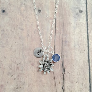 Water lily initial necklace - water lily jewelry, nature jewelry, flower jewelry, water lily necklace, flower necklace, water lily pendant