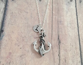 Anchor Initial Necklace: Nautical Jewelry, Boat Anchor Pendant
