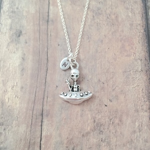 Alien initial necklace - alien jewelry, UFO jewelry, outer space jewelry, spaceship necklace, UFO necklace, spaceship , alien gift