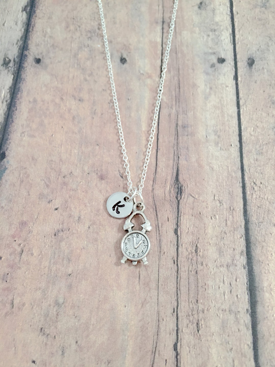 Alarm Clock Initial Necklace Alarm Clock Jewelry Time Etsy