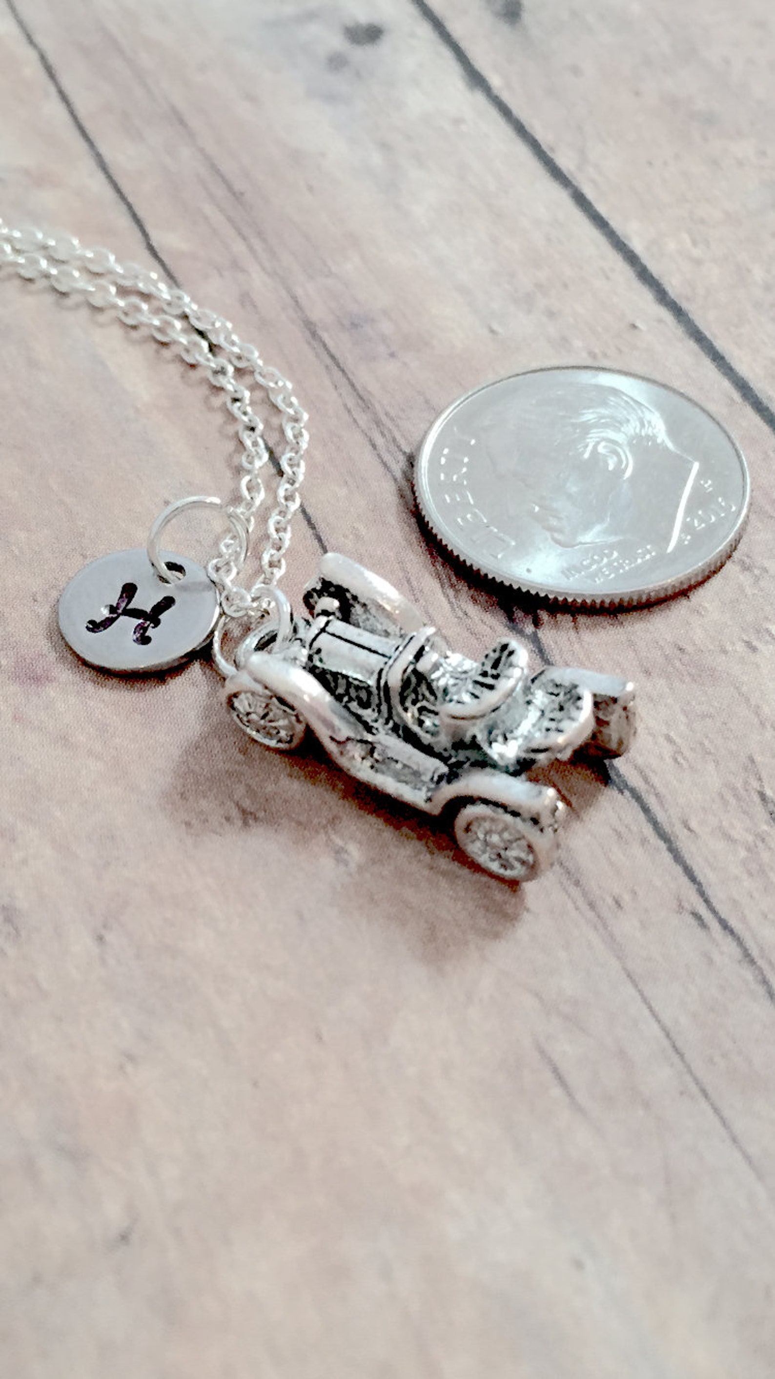 Antique car initial necklace antique car jewelry classic Etsy
