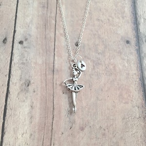 Ballerina Initial Necklace: Silver Toned Dance Jewelry