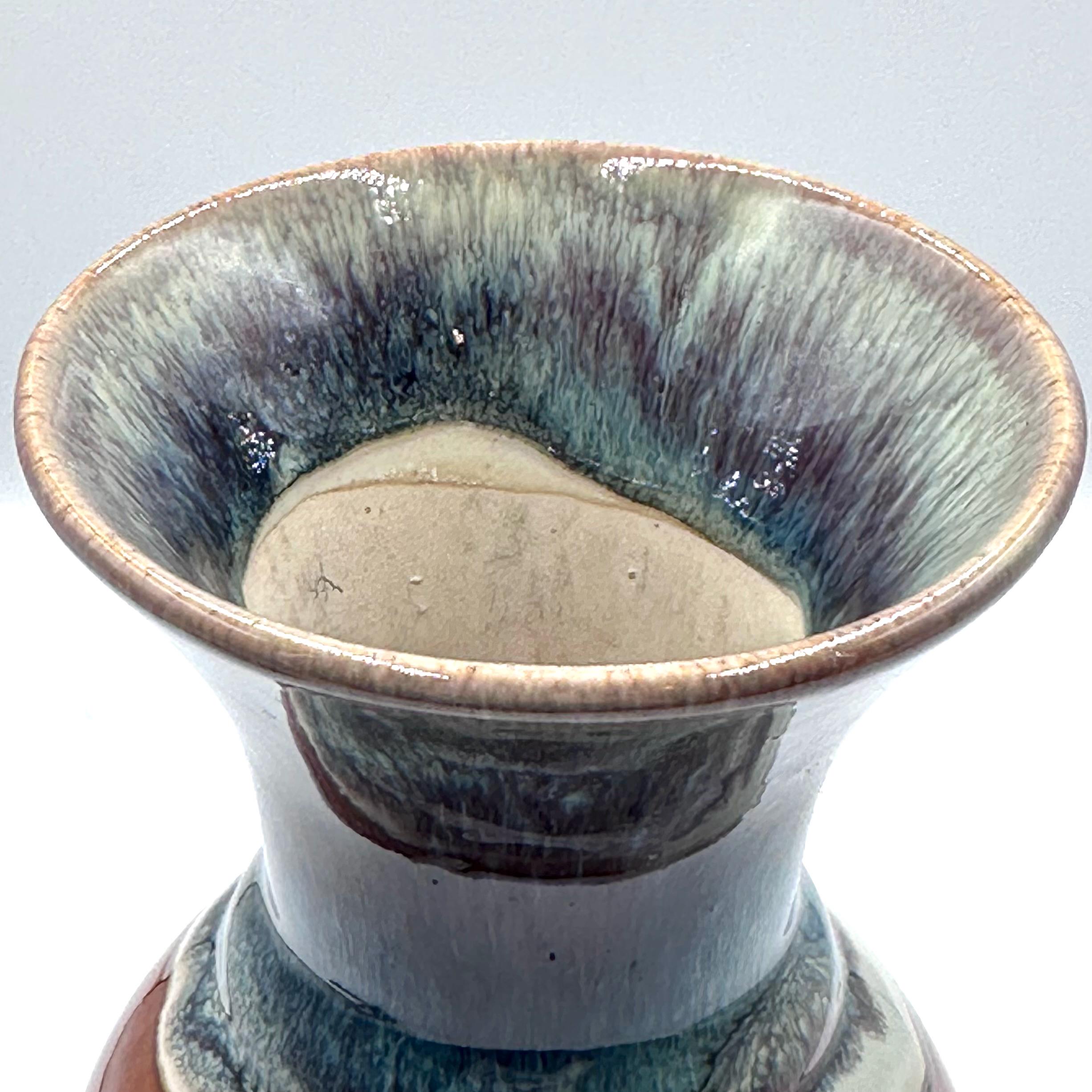 Tall Studio Pottery Vase | Brown & Blue-green Drip Glaze - Etsy