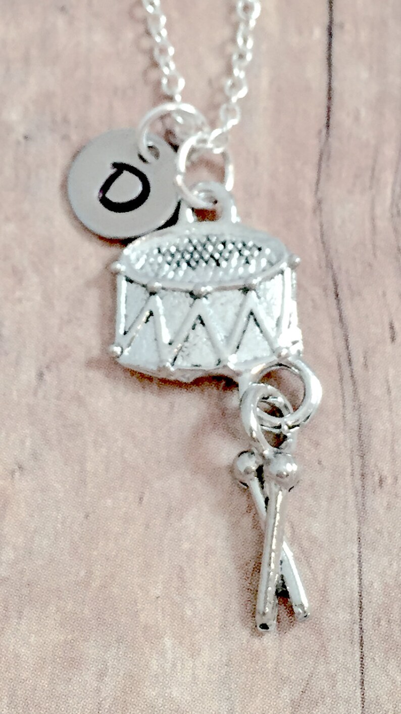 Drum initial necklace drum jewelry music jewelry drummer Etsy