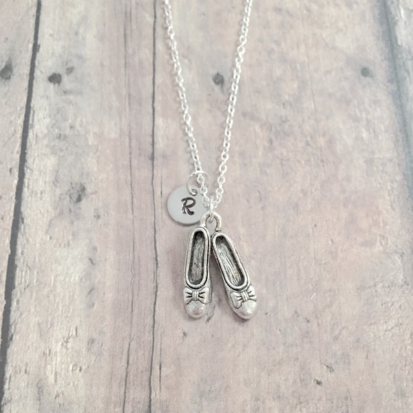 Slippers initial necklace - slippers jewelry, shoe jewelry, ballet jewelry, slippers necklace, shoe necklace, ballet gift, silver slippers