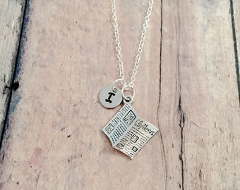 Newspaper Initial Necklace:  News Jewelry, Journalist Gift