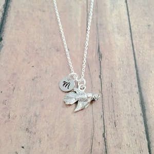 Betta Fish Initial Necklace: Silver Pet Fish Pendant