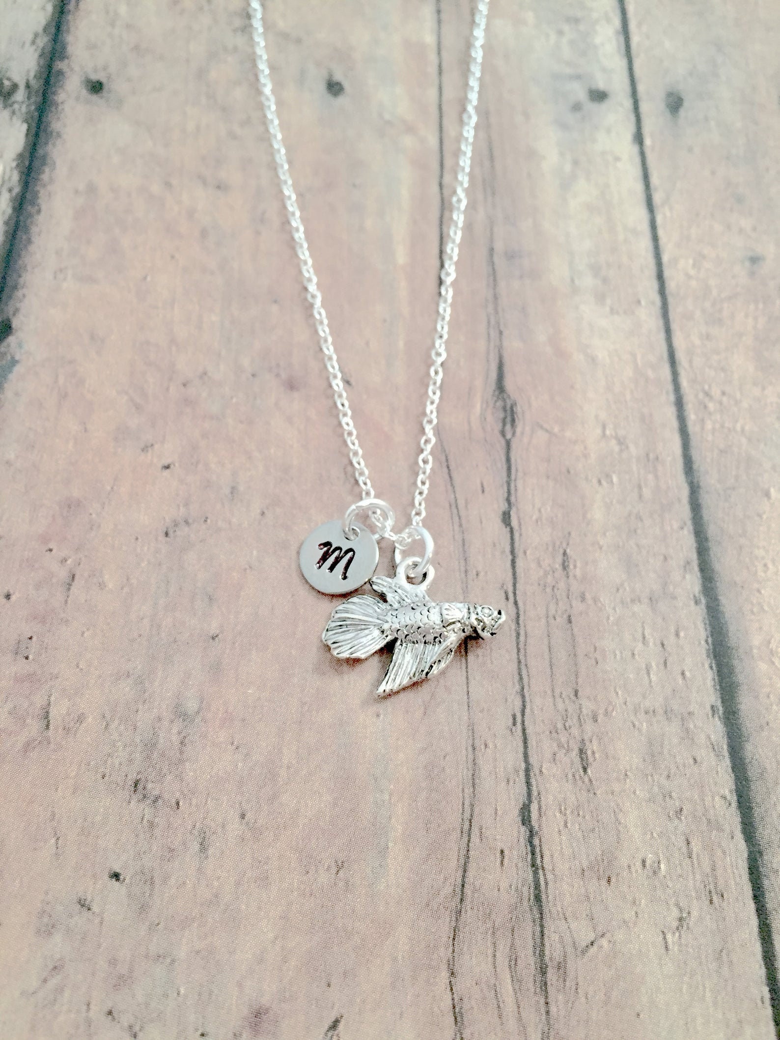 Betta Fish Initial Necklace Betta Fish 