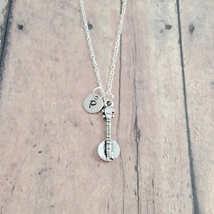 Banjo initial necklace - banjo jewelry, folk music jewelry, music instrument jewelry, banjo necklace, music jewelry, banjo gift, music gift