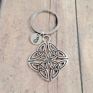 Celtic Knot Initial Key Ring: Silver Toned Charm
