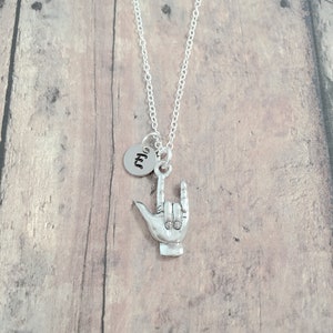 American Sign Language initial necklace ASL jewelry, ILY jewelry, sign language jewelry, ILY necklace, I love you gift, sign language gift image 1