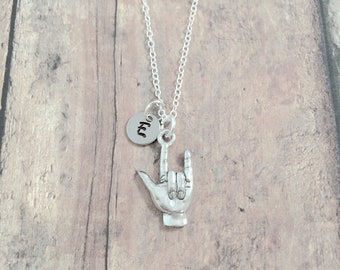 ASL I Love You Initial Necklace: Sign Language Jewelry, ILY Gift