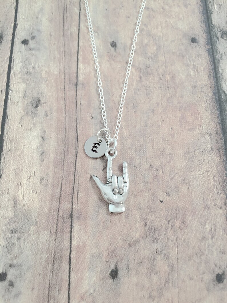 American Sign Language initial necklace ASL jewelry, ILY jewelry, sign language jewelry, ILY necklace, I love you gift, sign language gift image 1