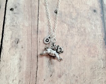 Flying Pig Initial Necklace: Inspirational Jewelry, When Pigs Fly Pendant