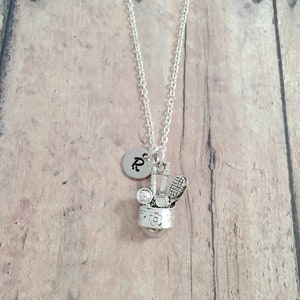 Cosmetic bag initial necklace - cosmetics jewelry, makeup jewelry, MUA gift, cosmetic bag necklace, makeup bag necklace, makeup gift