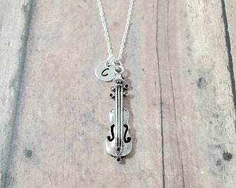 Cello initial necklace - cello jewelry, music jewelry, orchestra jewelry, cello necklace, cellist gift, cello gift, music instrument gift