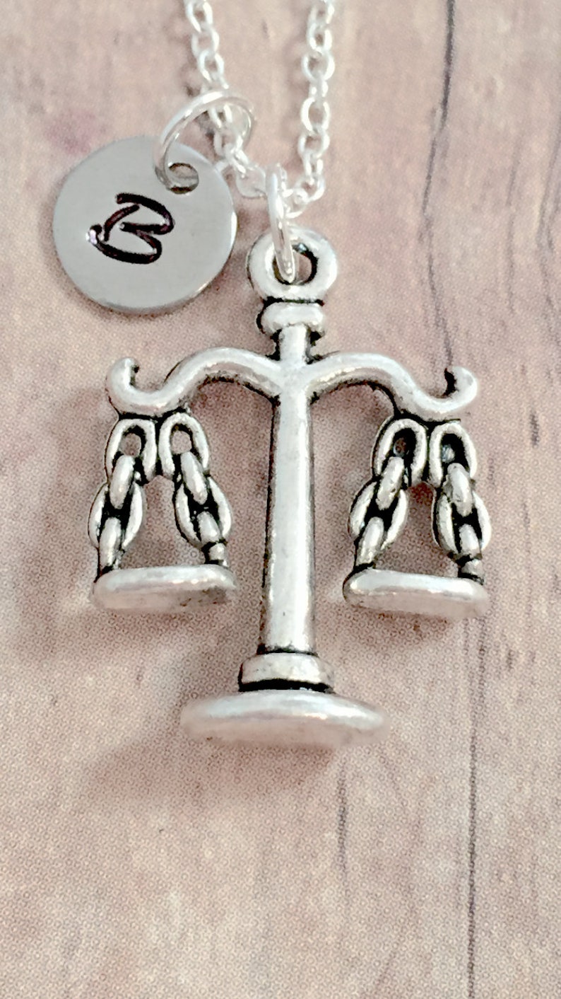 Scales of Justice Initial Necklace Scales of Justice Etsy