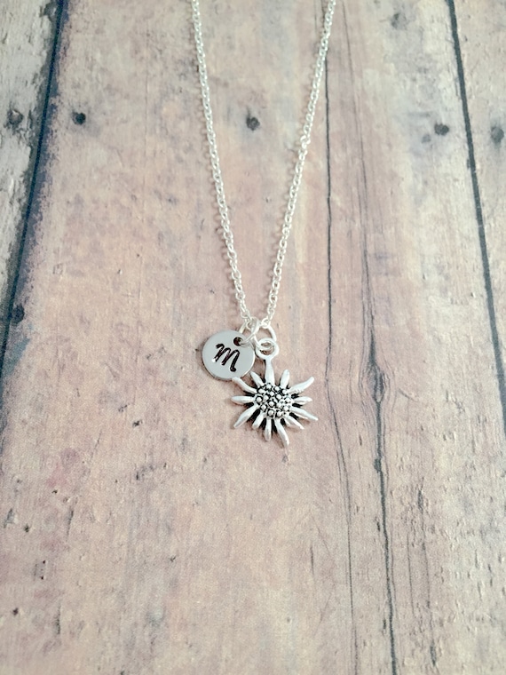 Edelweiss Initial Necklace Edelweiss Jewelry Flower Jewelry