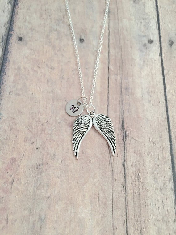 Angel Wing Initial Charm Necklace Angel Wing Initial Charm Necklace