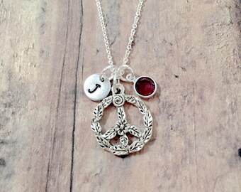 Peace Symbol Initial Necklace: Hippie Jewelry