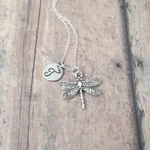 Dragonfly initial necklace dragonfly jewelry, insect jewelry, damselfly jewelry, dragonfly necklace, dragonfly pendant, dragonfly gift image 4