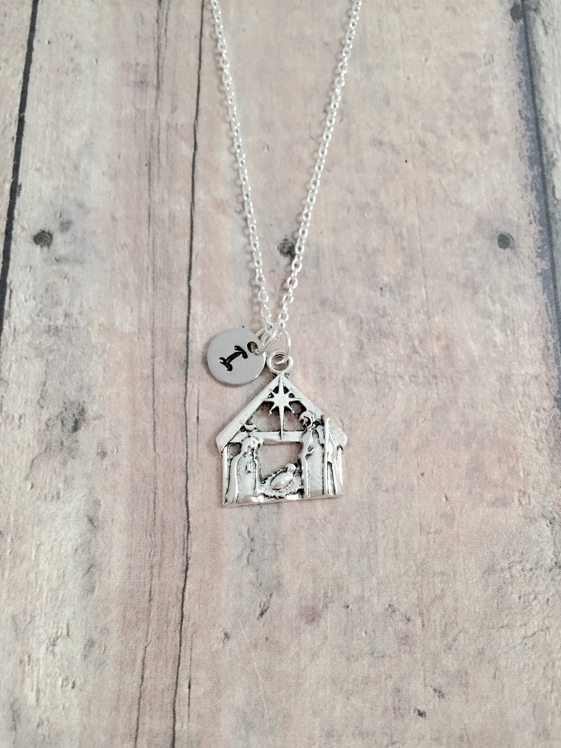 Nativity Initial Necklace Nativity Jewelry Christmas Etsy