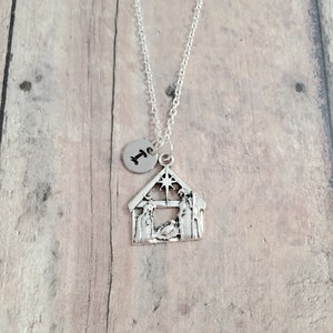 Nativity initial necklace - Nativity jewelry, Christmas jewelry, religious jewelry, Nativity necklace, Christmas necklace, Nativity gift