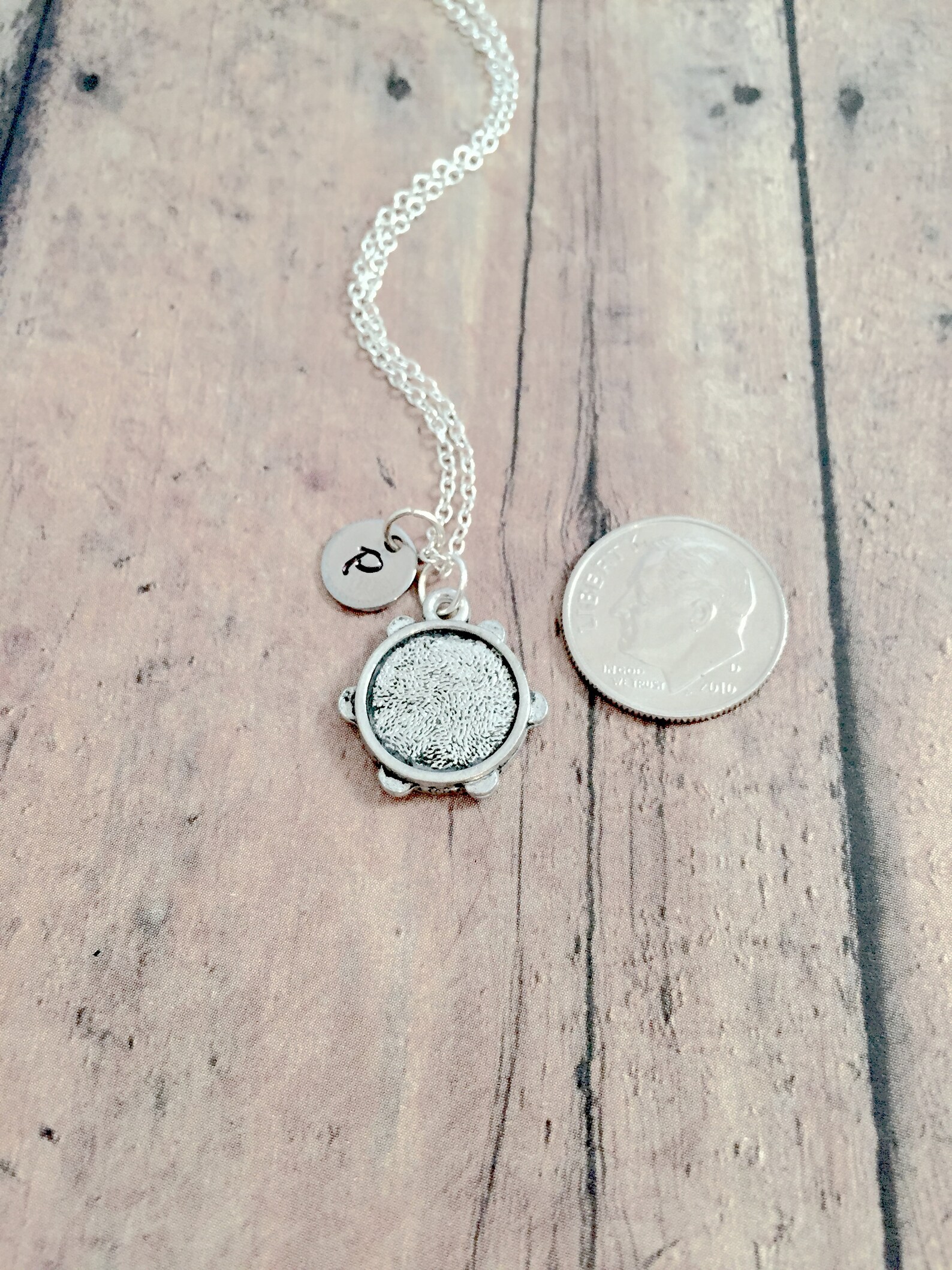 Tambourine Initial Necklace Tambourine Jewelry Music Etsy