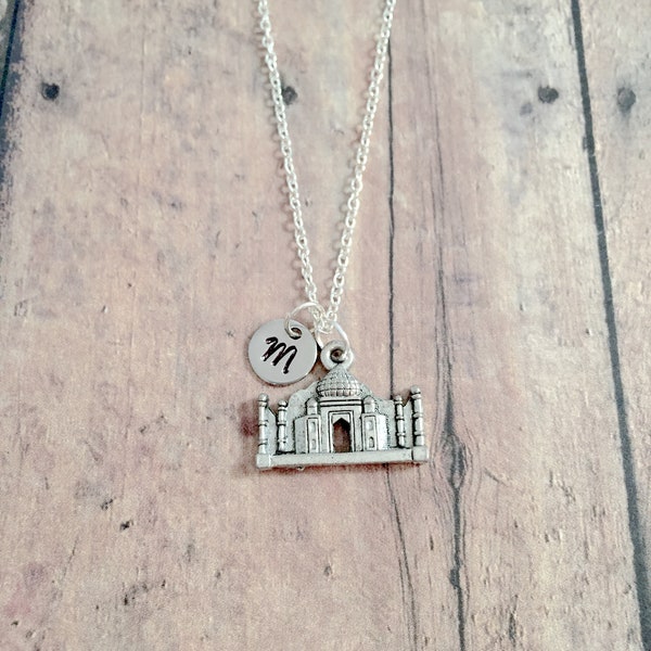 Taj Mahal initial necklace - Taj Mahal jewelry, Indian jewelry, world landmark jewelry, Taj Mahal necklace, India necklace, Taj Mahal gift