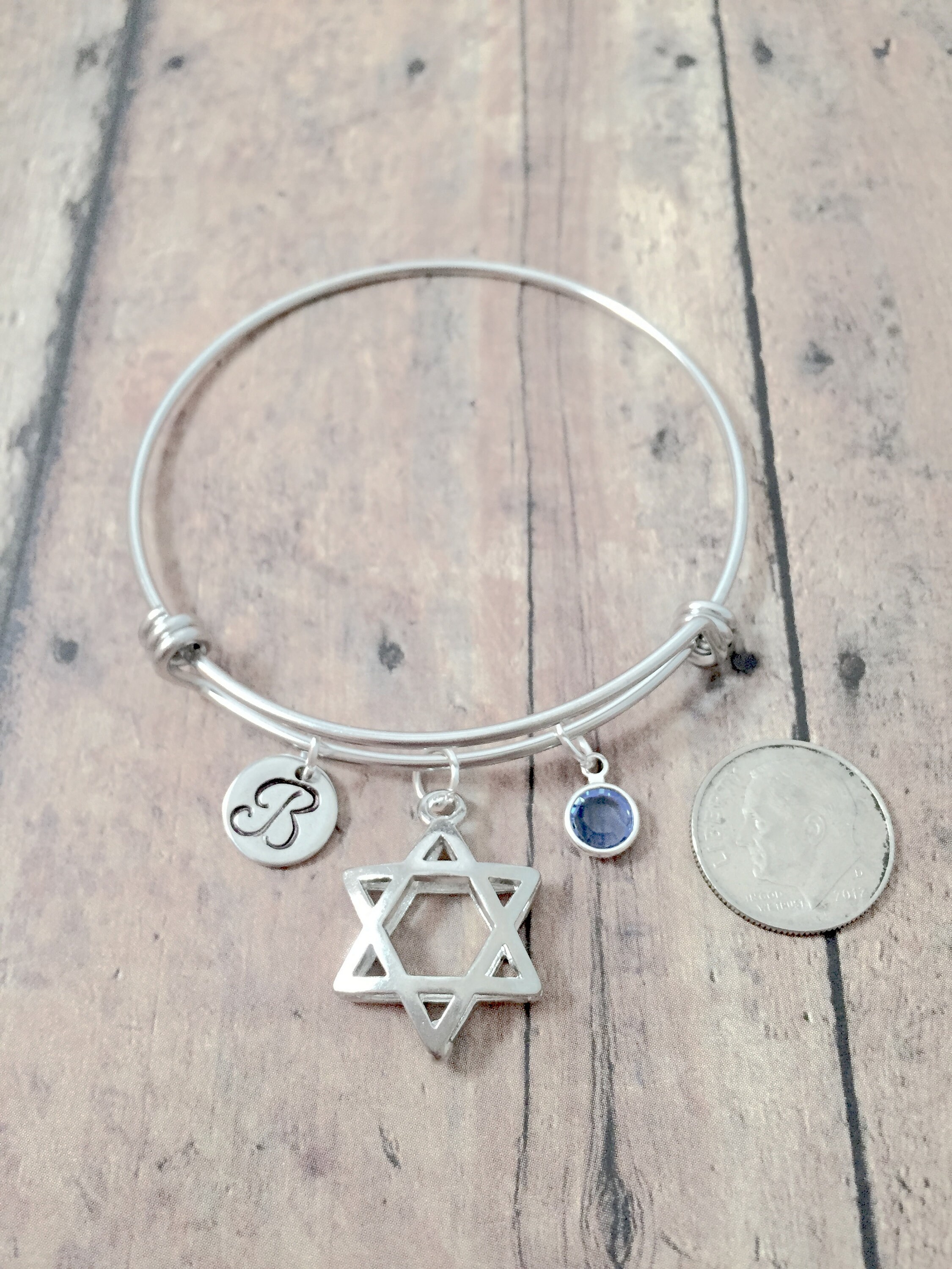 Star of David Initial Bangle Star of David Jewelry Judaic Jewelry