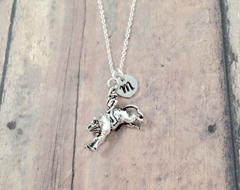Bull Riding Initial Necklace: Rodeo Jewelry, Western Necklace