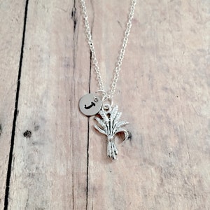Wheat initial necklace- wheat jewelry, farm jewelry, baker jewelry, wheat necklace, farm necklace, baker necklace, wheat gift, wheat pendant