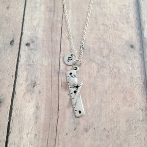 Teacher Initial Necklace: Ruler Jewelry, School Necklace