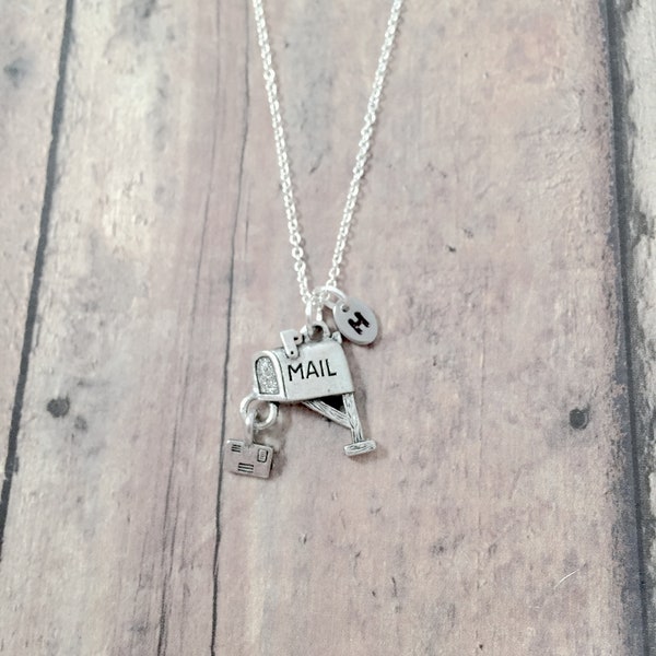 Mailbox initial necklace - mailbox jewelry, mail carrier jewelry, post office jewelry, mailbox necklace, post office necklace, mailbox gift