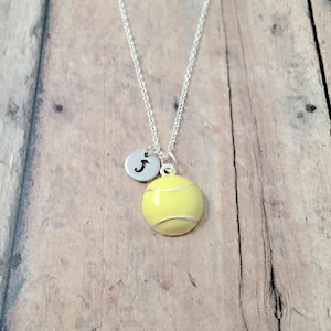 Tennis ball initial necklace - tennis jewelry, sports jewelry, tennis player gift, tennis necklace, tennis ball necklace, tennis gift