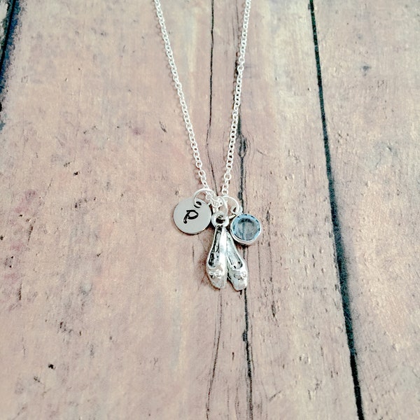 Ballet slippers initial necklace - ballet slippers jewelry, dancer jewelry, ballerina necklace, pointe shoe jewelry, ballet gift, dance gift